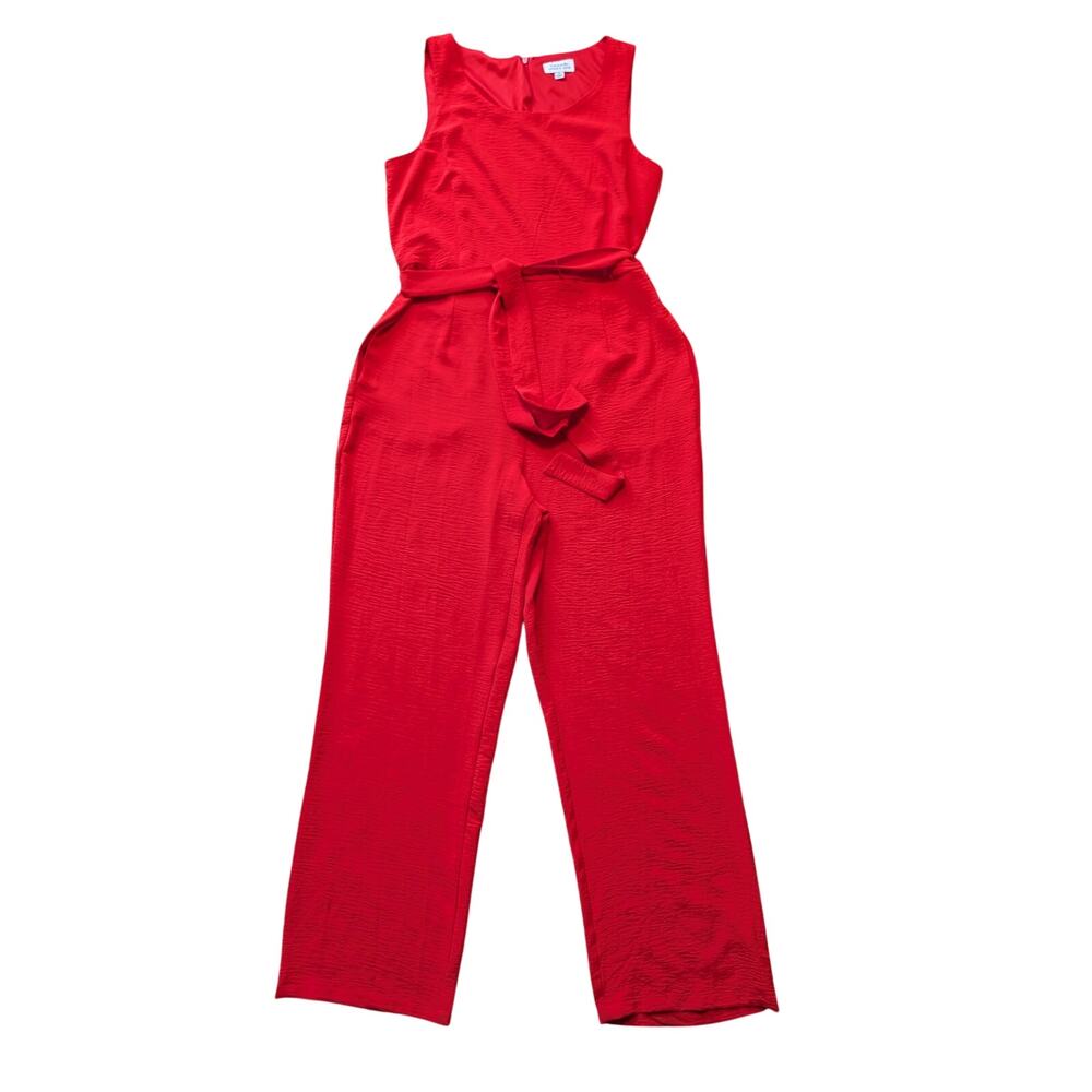 Tahari Women’s Red Jumpsuit One Piece Size 12 Red Sleeveless Wide Leg Belted